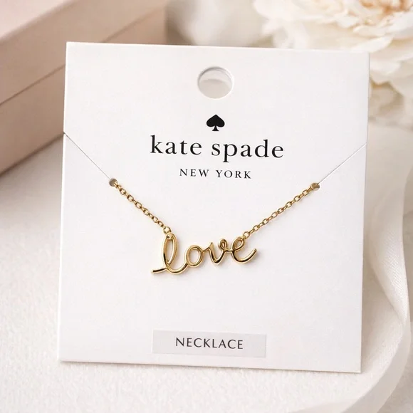 KATE SPADE “Love” Gold Script Necklace | Dainty Minimalist Pendant | Gift Ready - Picture 4 of 4